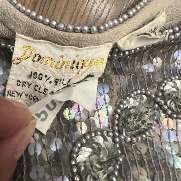 Vintage Dominique 100% silk beaded sequined cocktail top. Size M. EUC. - Picture 5 of 9